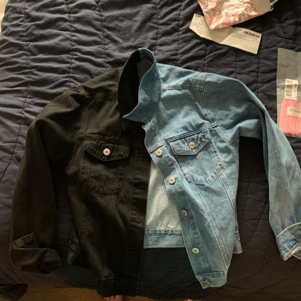 Guys Spliced Denim Trucker Jacket without Hoodie